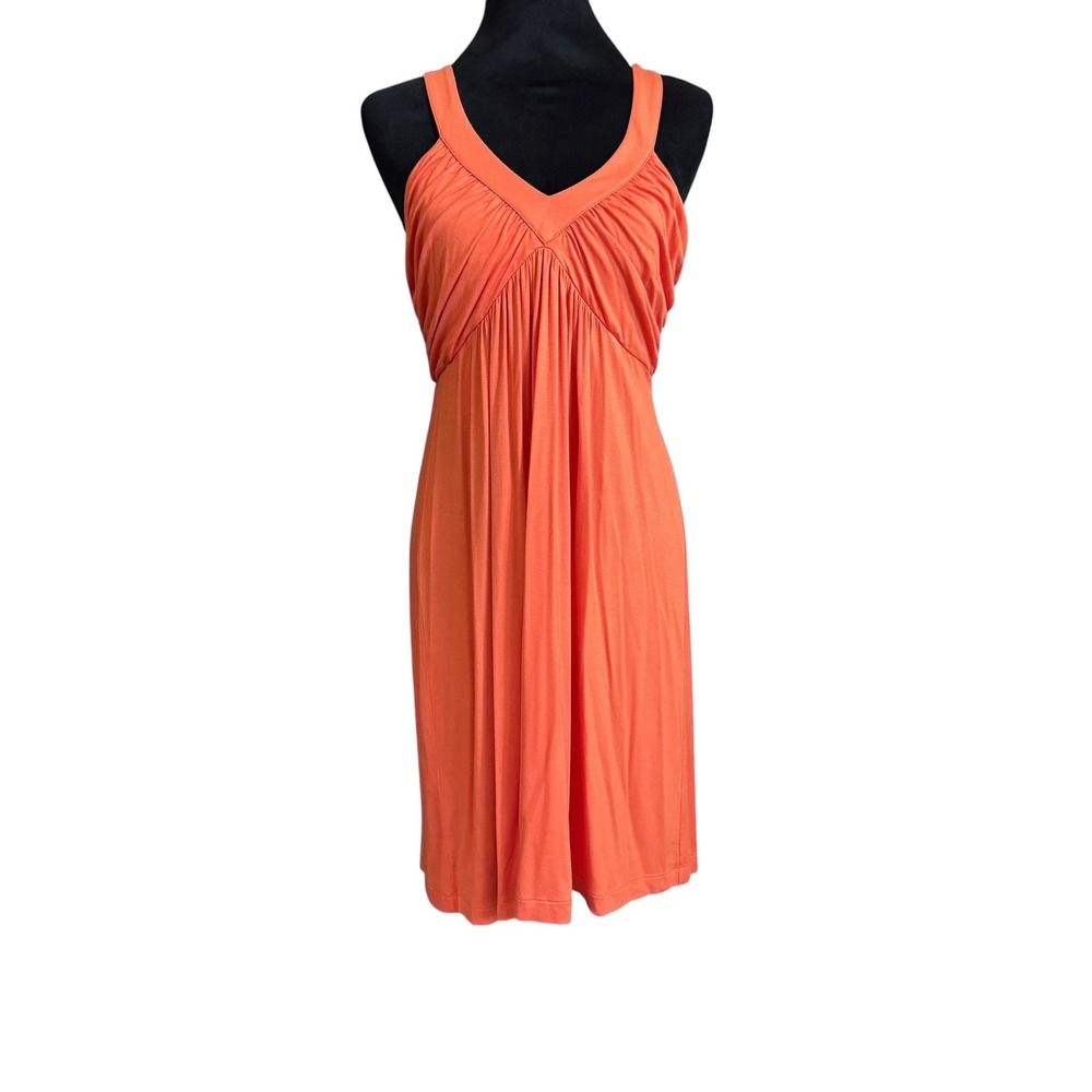 Calvin Klein Sleeveless Dress Women 6 Orange Ruched Empire Waist Summer Casual